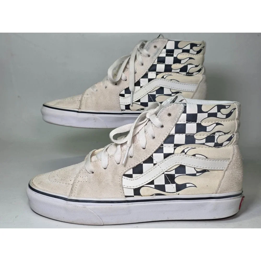 Vans Sk8-Hi Checker Flame Men's Sneakers Size 6 Women's 7.5 Suede Skate Shoes